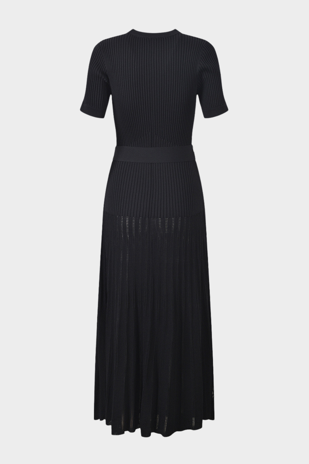 Belted Ribbed Knit  Viscose Pleated Elegance Maxi Dress