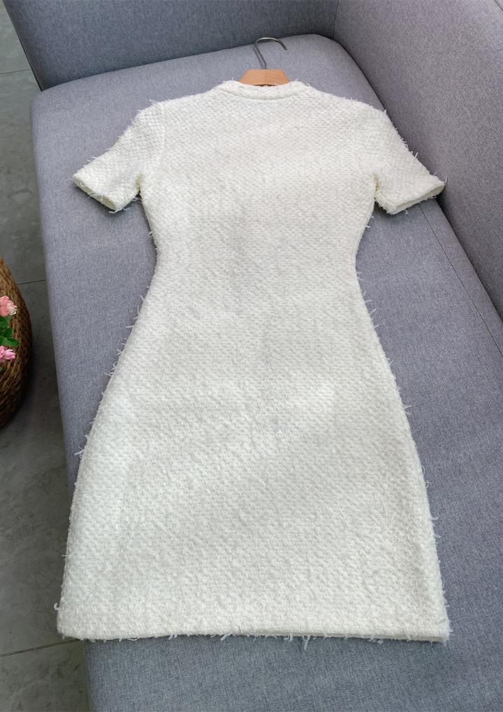 Crystal Bloom Short Sleeve Tweed Knit Mini Dress