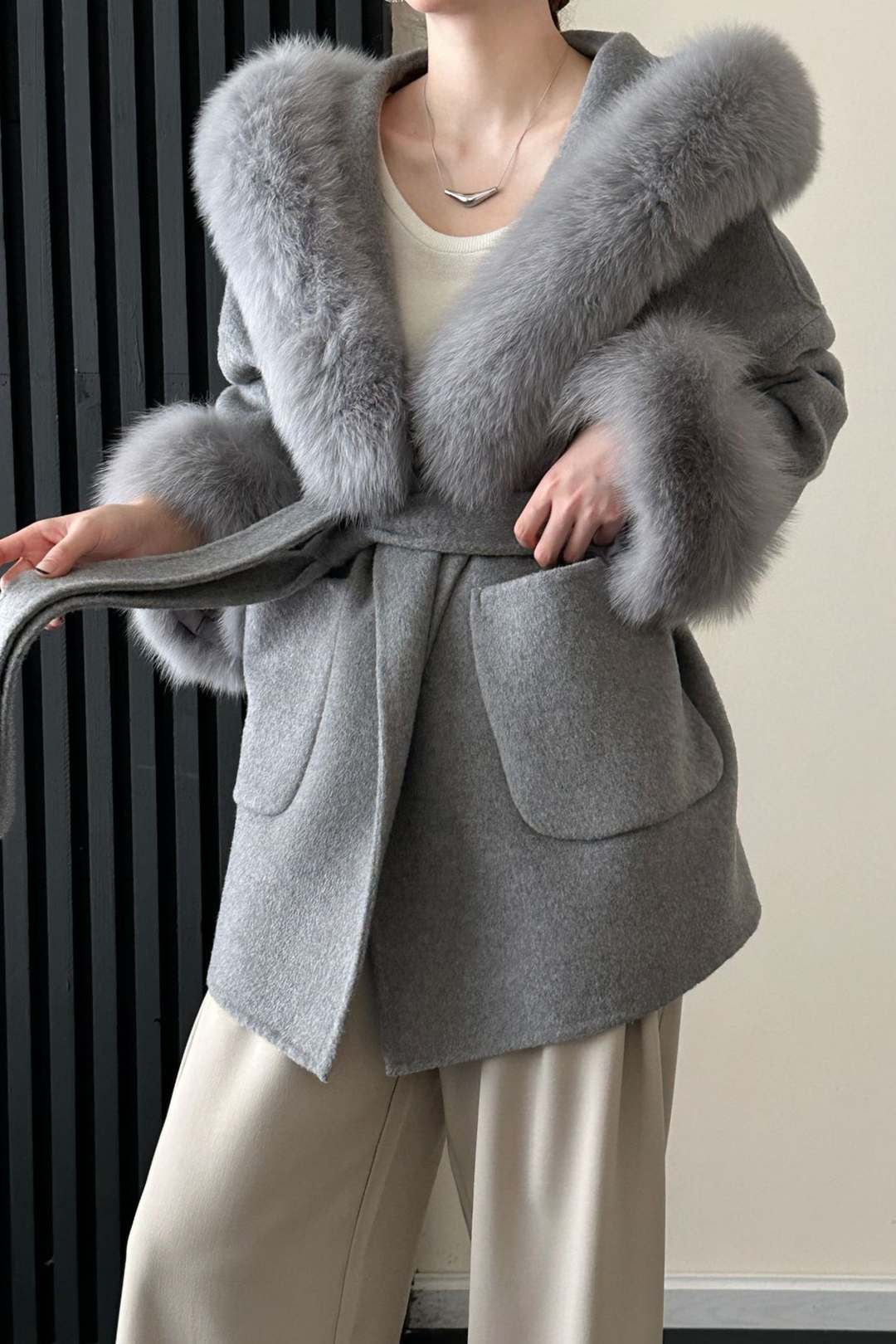 Jane Luxe Hooded Wool Coat - Grey