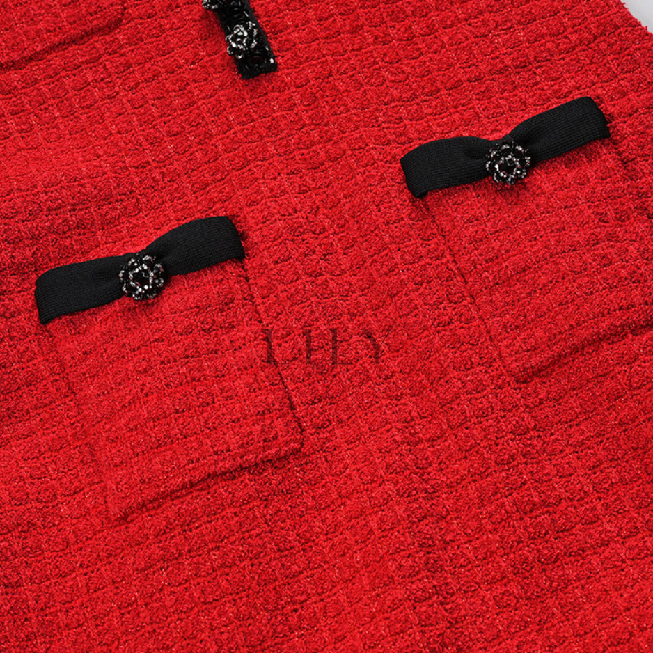 Ruffle Bow Wool Knit Sequin Mini Dress