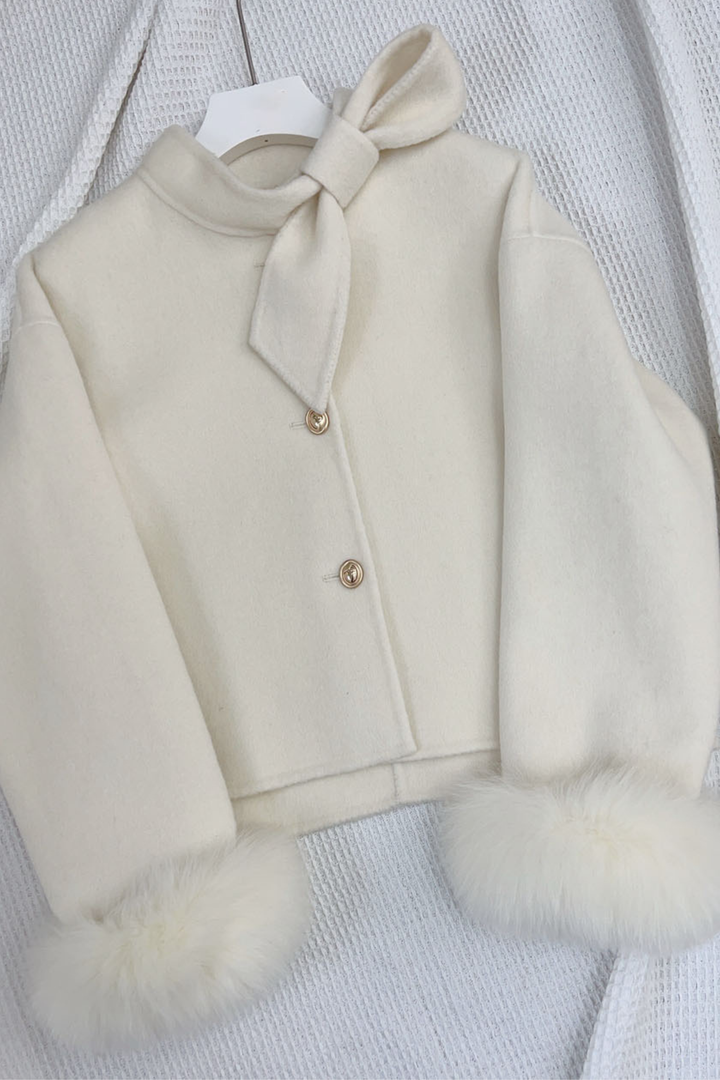 Bow Luxe Fox Fur Wool Cardigan