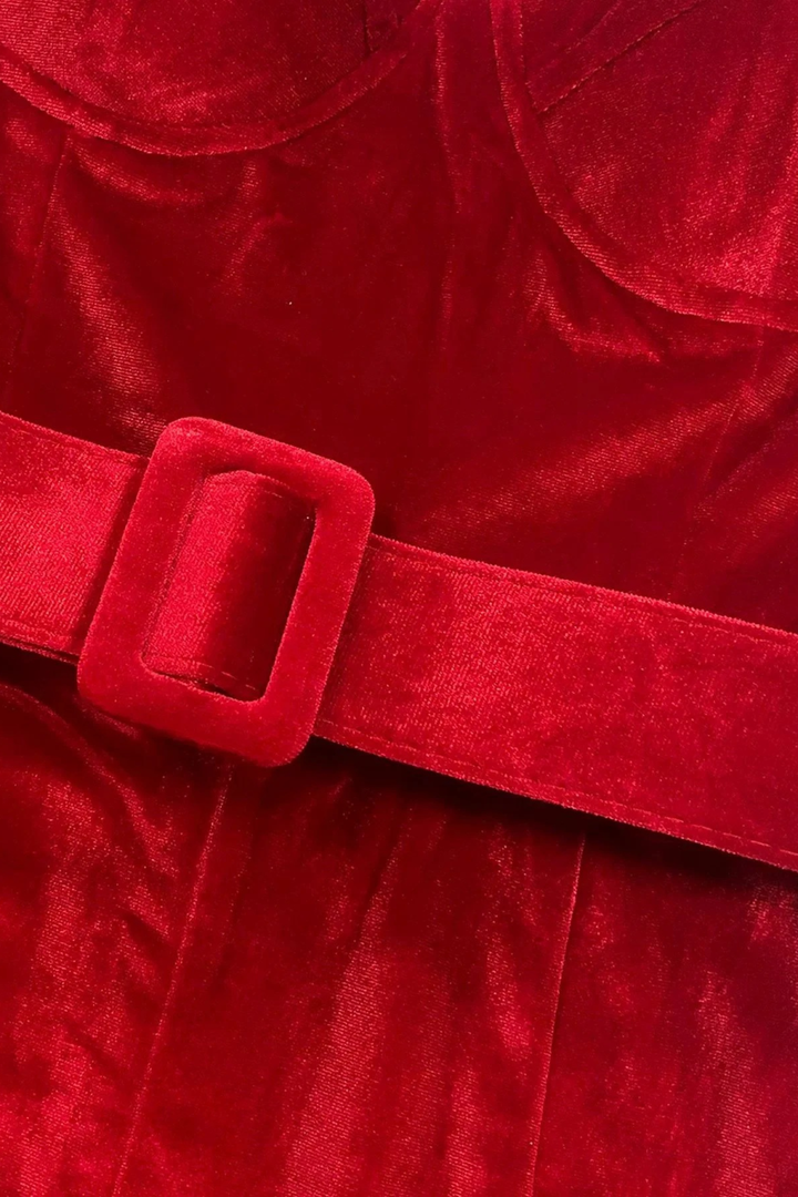 Ruby Elegance  Velvet Belted Jumpsuit