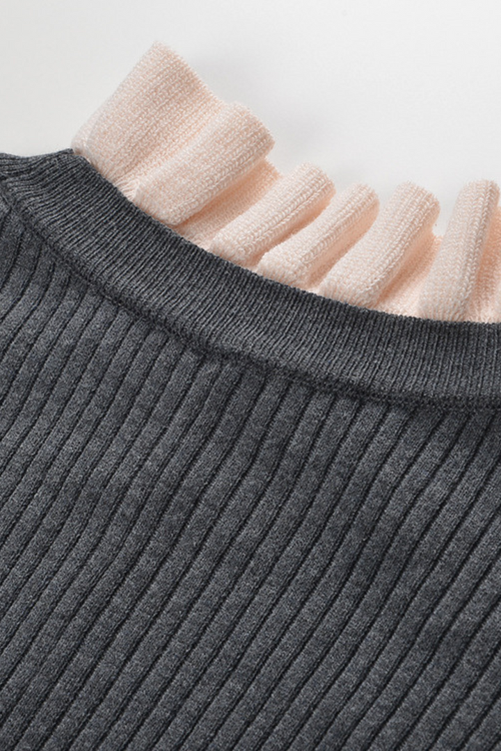 Ruffle Ribbed High Neck Soft Wool Maxi Dress