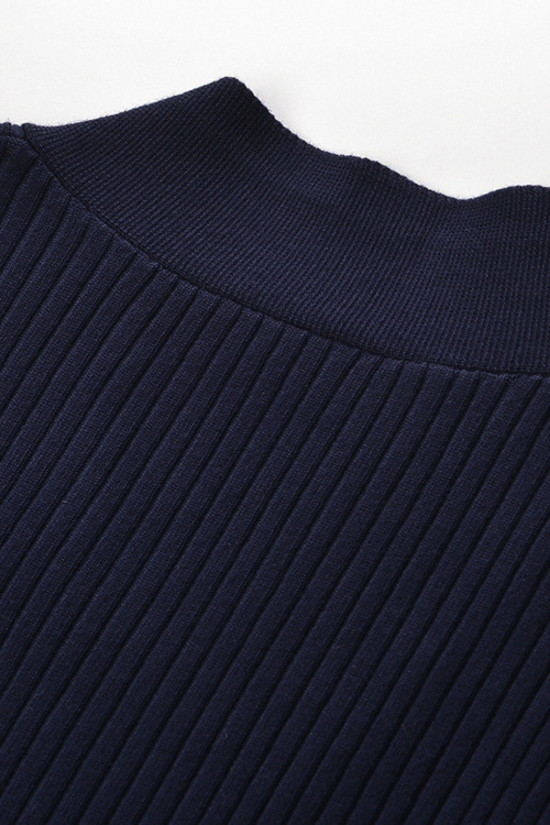 Navy Blue Soft Wool Ribbed V-Neck  Button Top