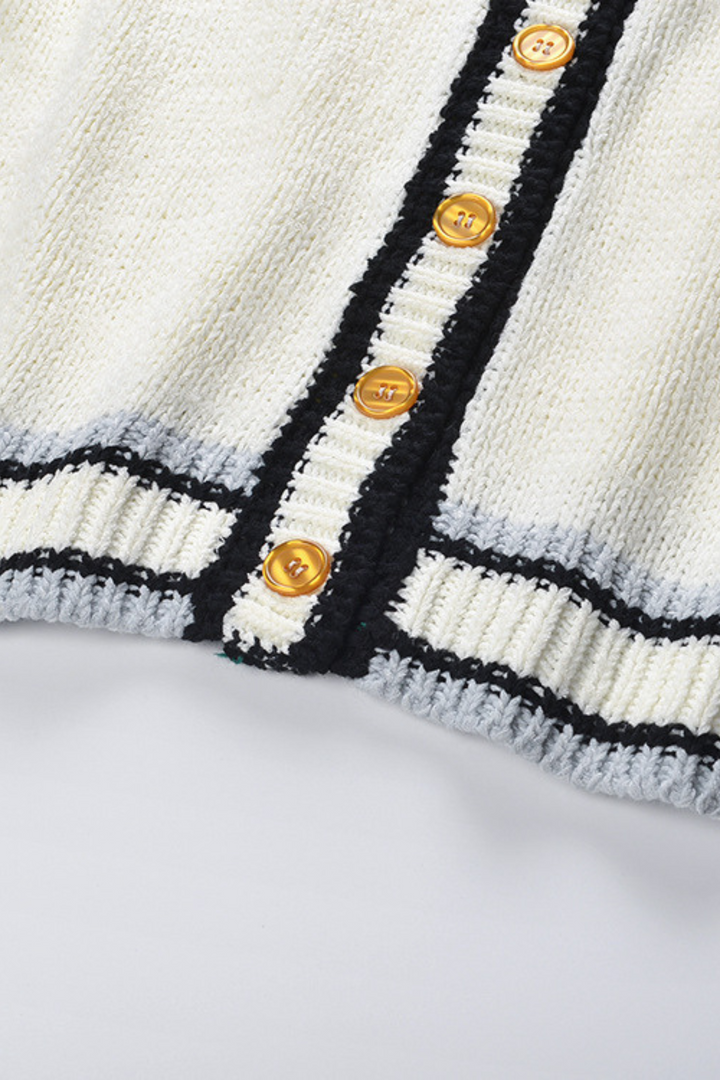 Soft Wool V Neck Contrast Buttoned Cardigan Top