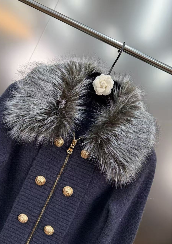 Luxe Fur Collar Knit Jacket