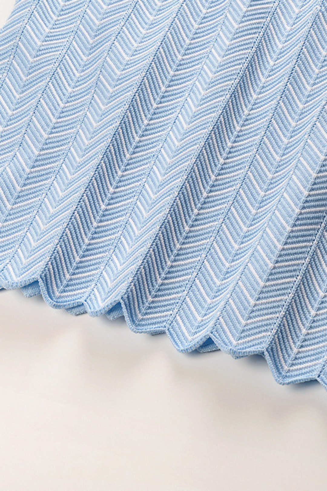 Skyline Chevron Viscose Polo Knit  Light Blue Textured Top