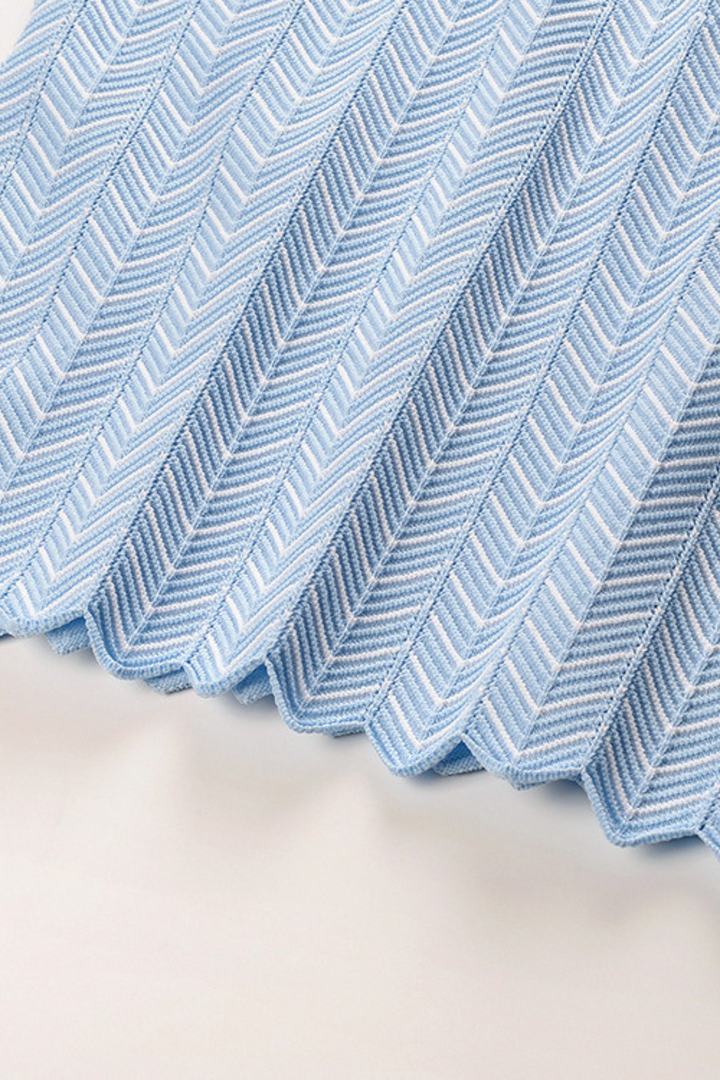 Skyline Chevron Viscose Polo Knit  Light Blue Textured Top