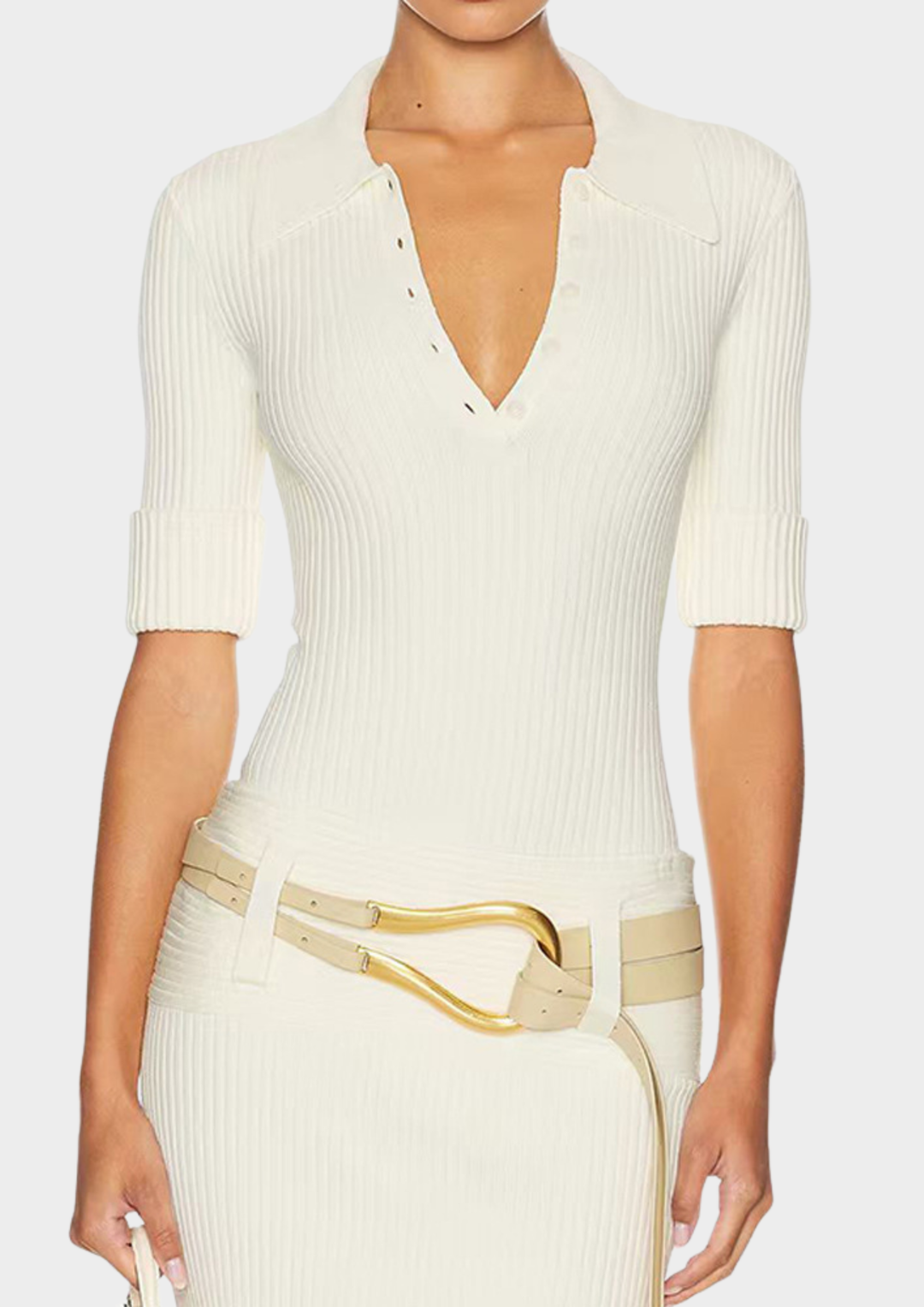 Éliana Wool Knit Polo Bodysuit & Skirt Set