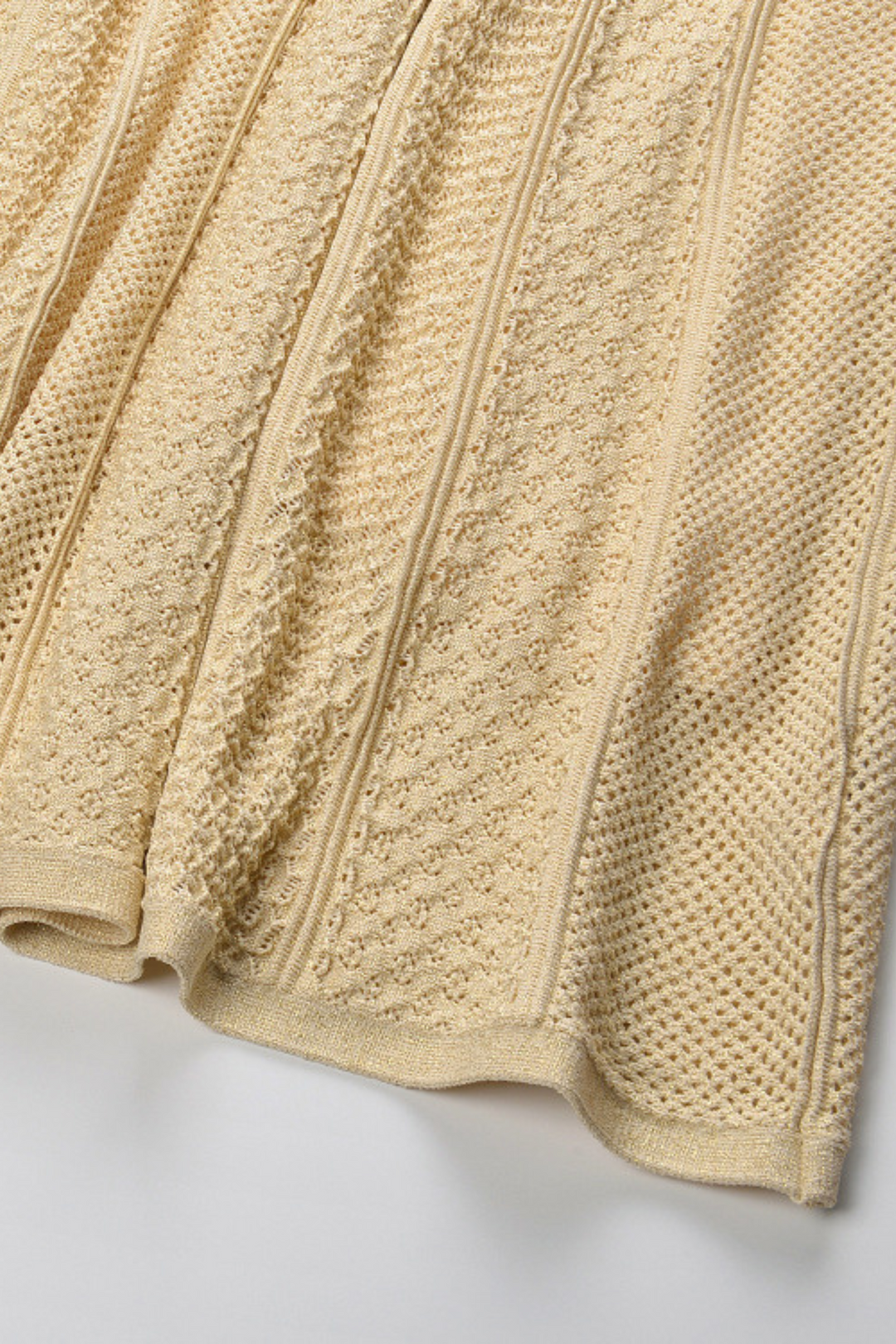 Beige Hollow Knitted Viscose Pearl Button Cardigan & Maxi Skirt Set