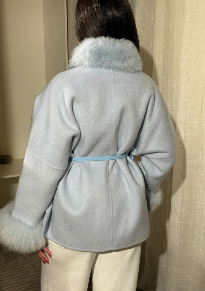 Luxe Double Faced Fox Fur Cuffs Wool Coat