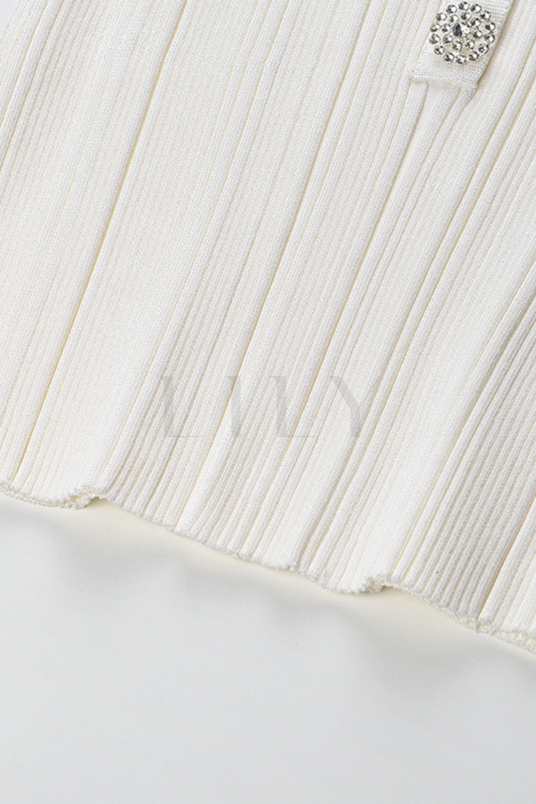 Crystal Trim U-Neck Ribbed Wool Top