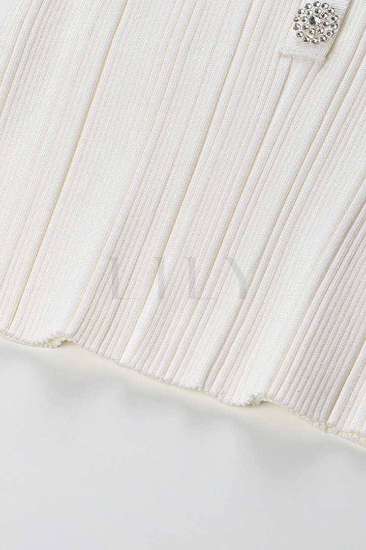 Crystal Trim U-Neck Ribbed Wool Top