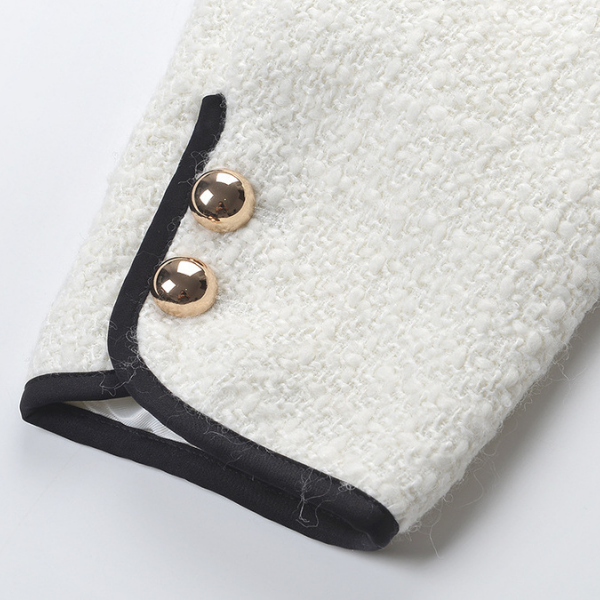 Ivory Trimmed Tweed Button Cardigan