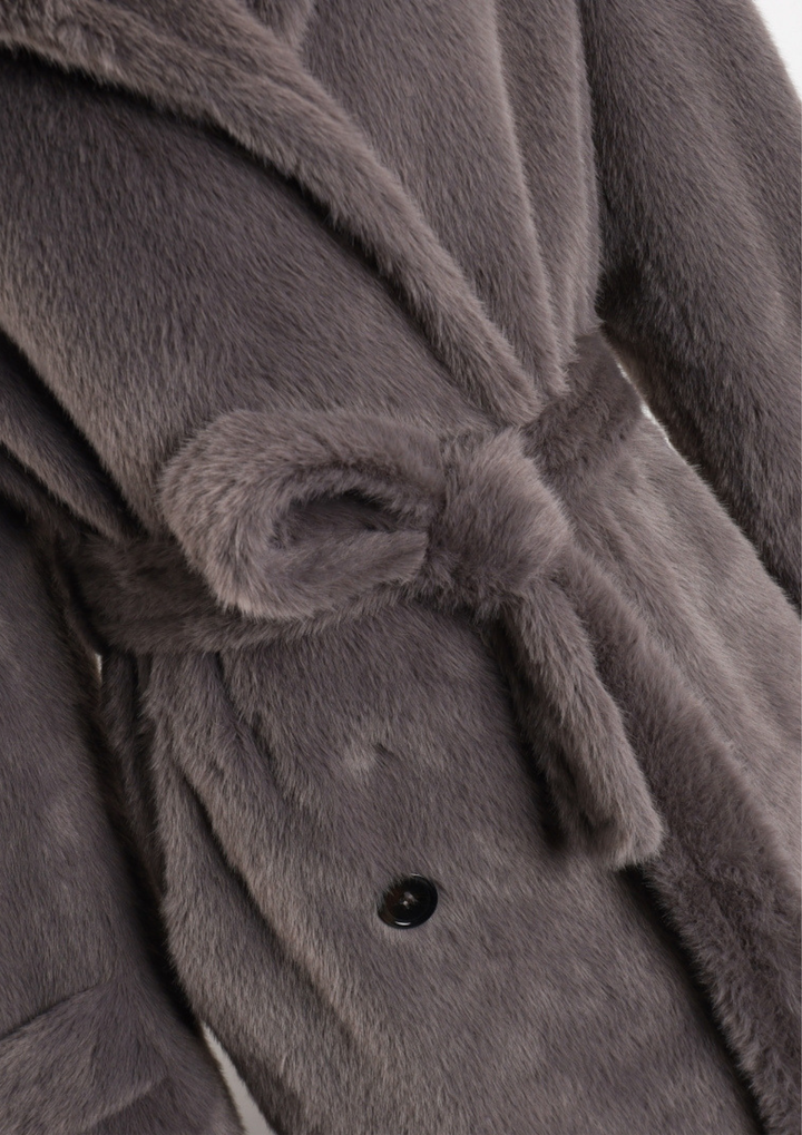 Faux Fur Belted Long Coat