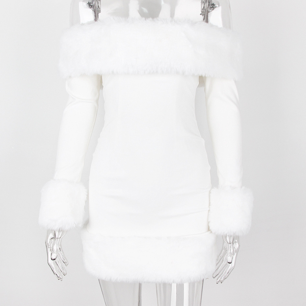 Isabella Off Shoulder Fur Mini Dress