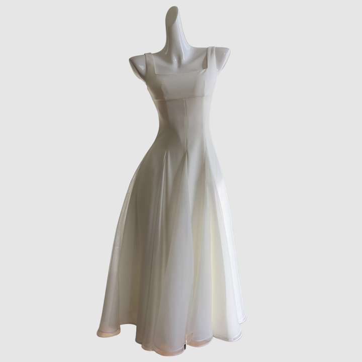 Ivory Flare Elegance Sheer Shine Maxi Dress