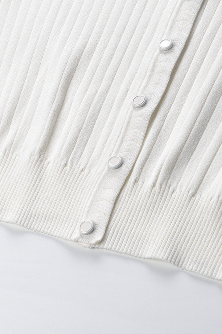 Lily – Ribbed Button Front Pleated Maxi Dress in White