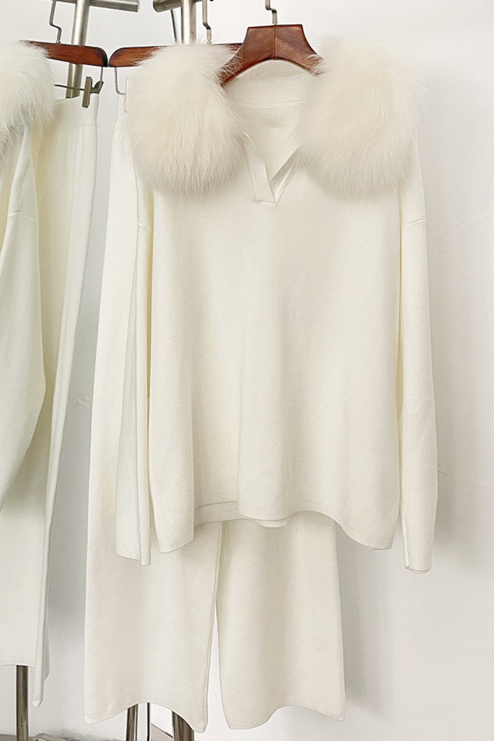 Velora Real Fox Fur Knit Lounge Set - Color Match Edition
