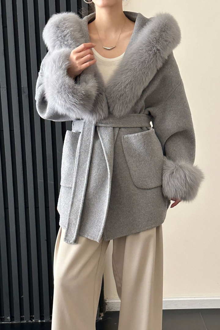 Jane Luxe Hooded Wool Coat - Grey