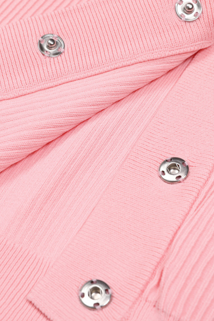 Gem Button Ribbed Knit Cardigan