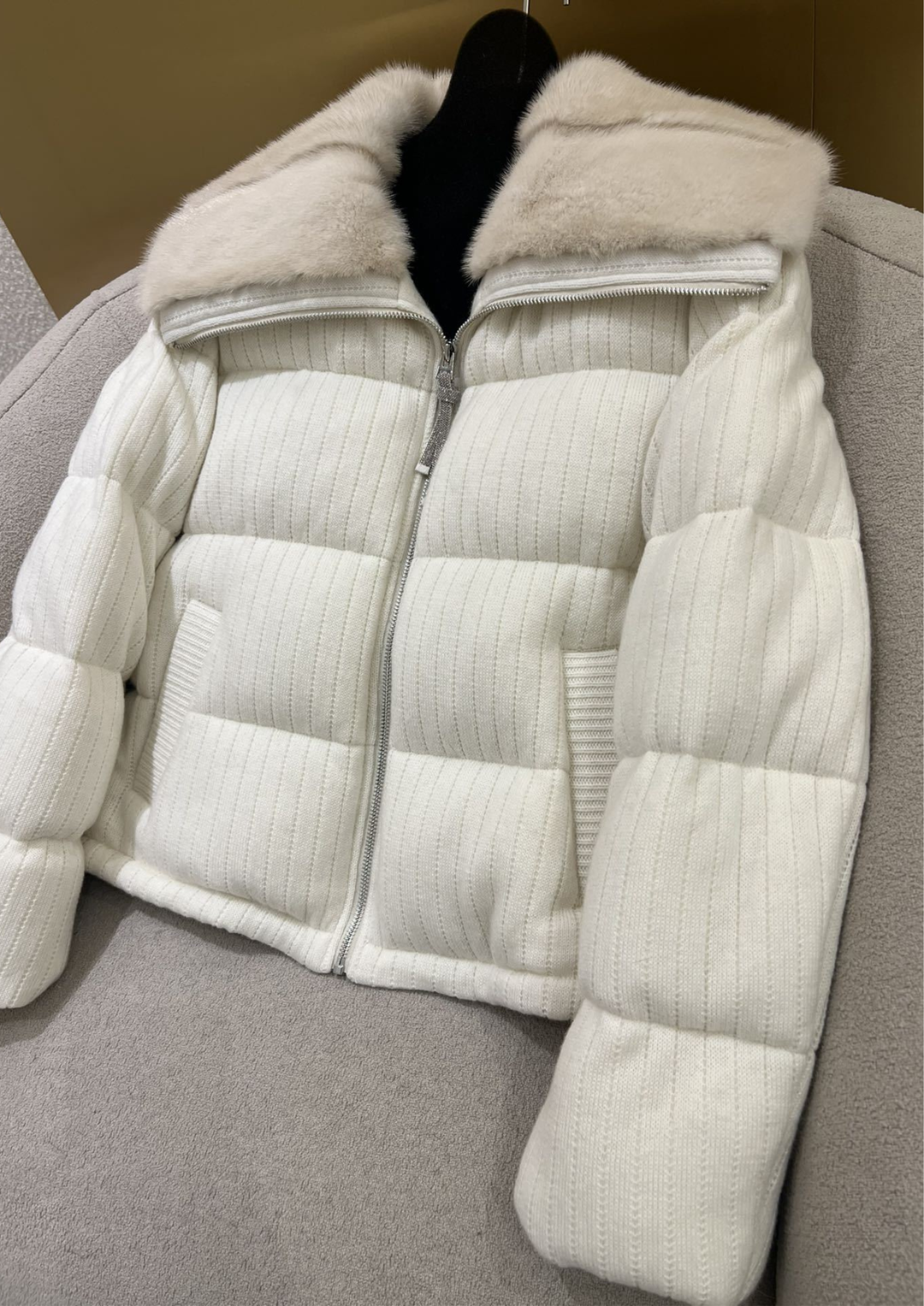 Lilia Warm Goose Down Wool Mink Fur Jacket