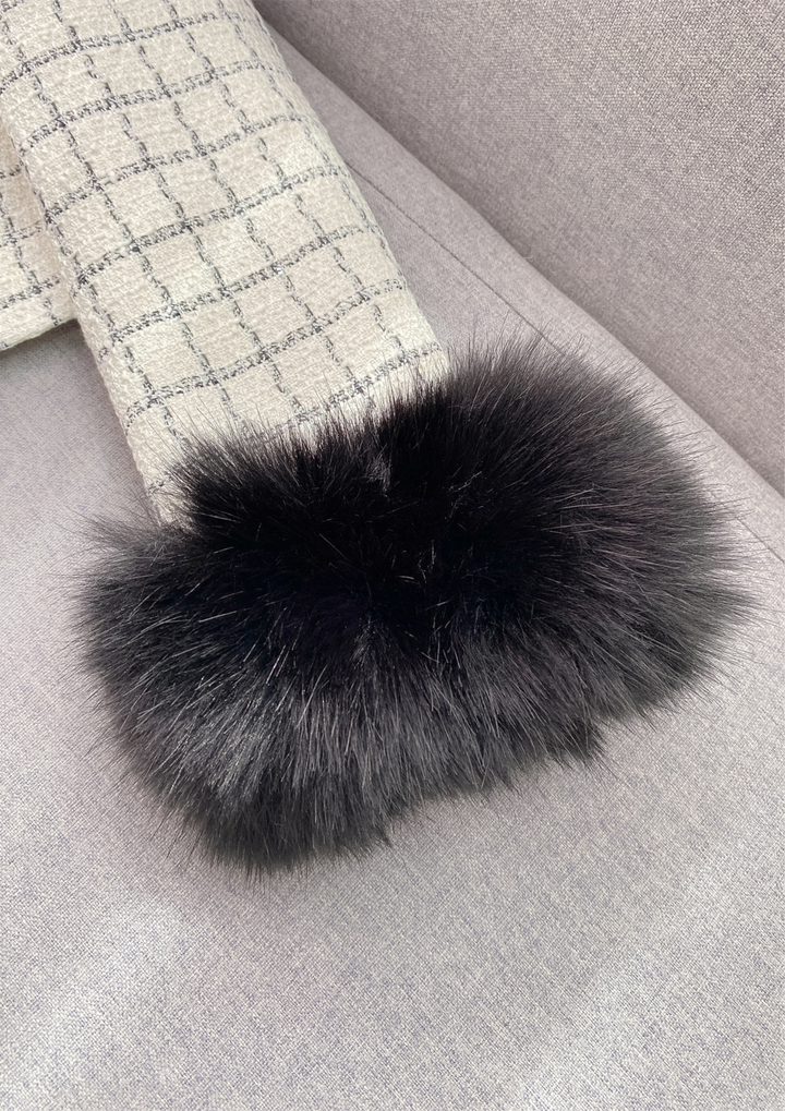 Noir Elegance  Chic Tweed Fur Trim Set