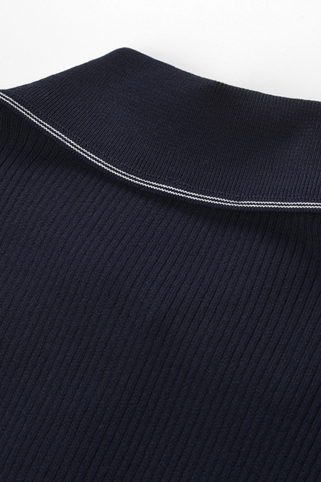 Lily – Navy Luxe Polo Collar Pleated Knit Mini Dress