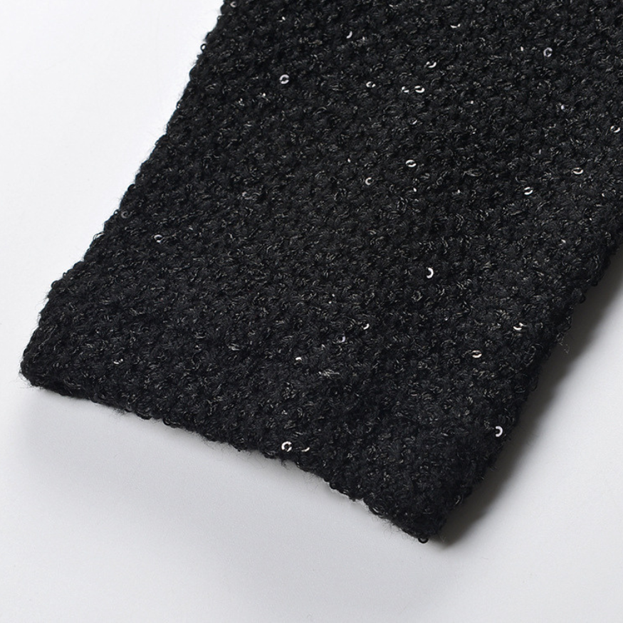 Marina Luxe Wool Knit Sequin Ruffle Mini Dress