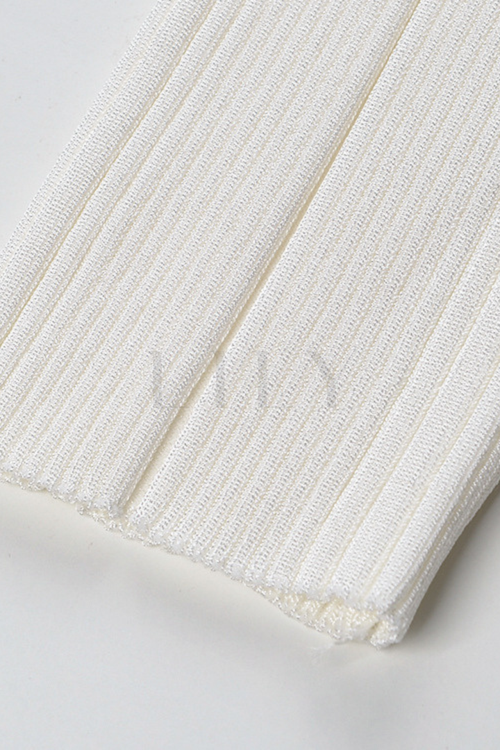 Crystal Trim U-Neck Ribbed Wool Top