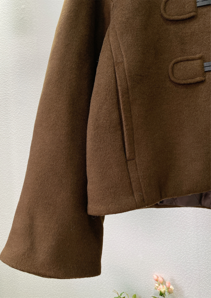 Hooded Toggle  Dark Brown Wool Coat Jacket