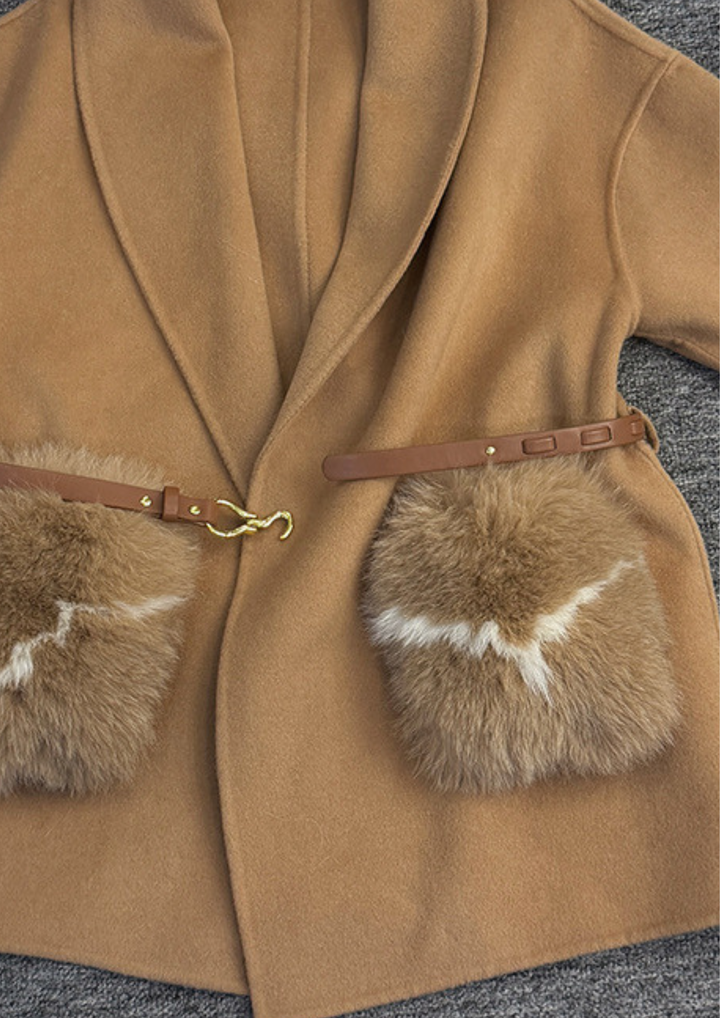 Soft Wool Textured Faux Fur Pocket Coat