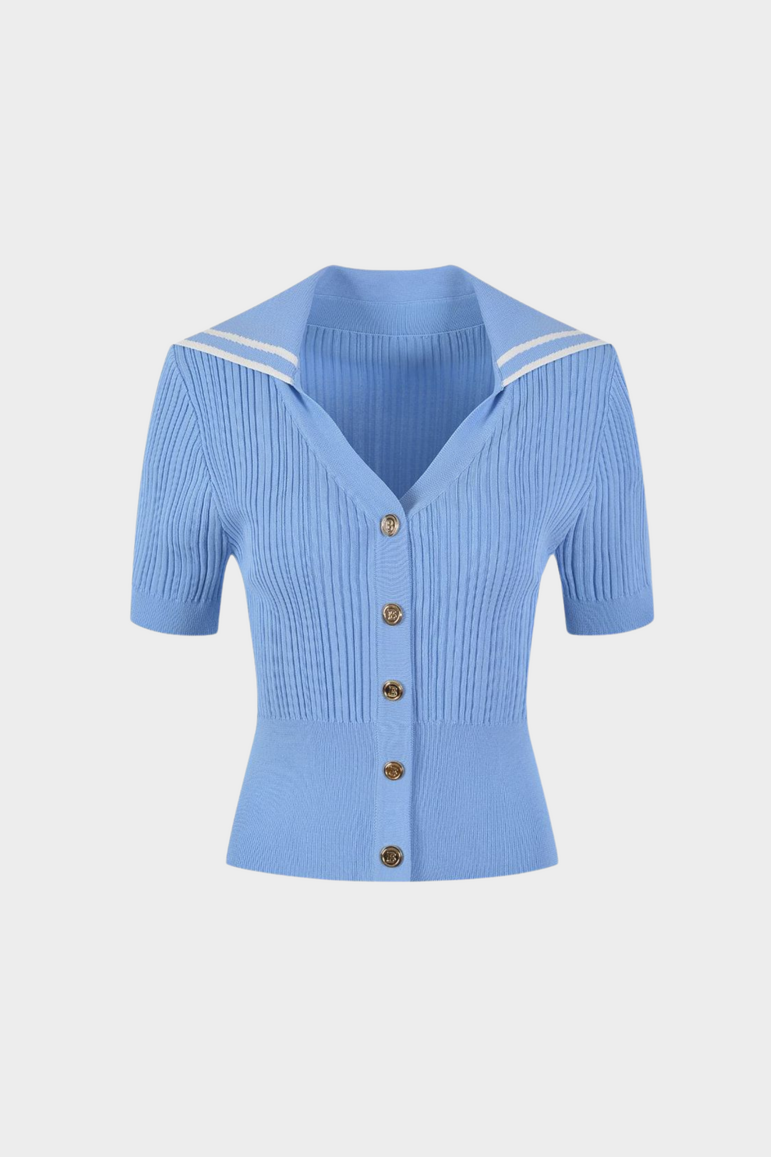 Sailor Collar Ribbed Knit Button Up Top