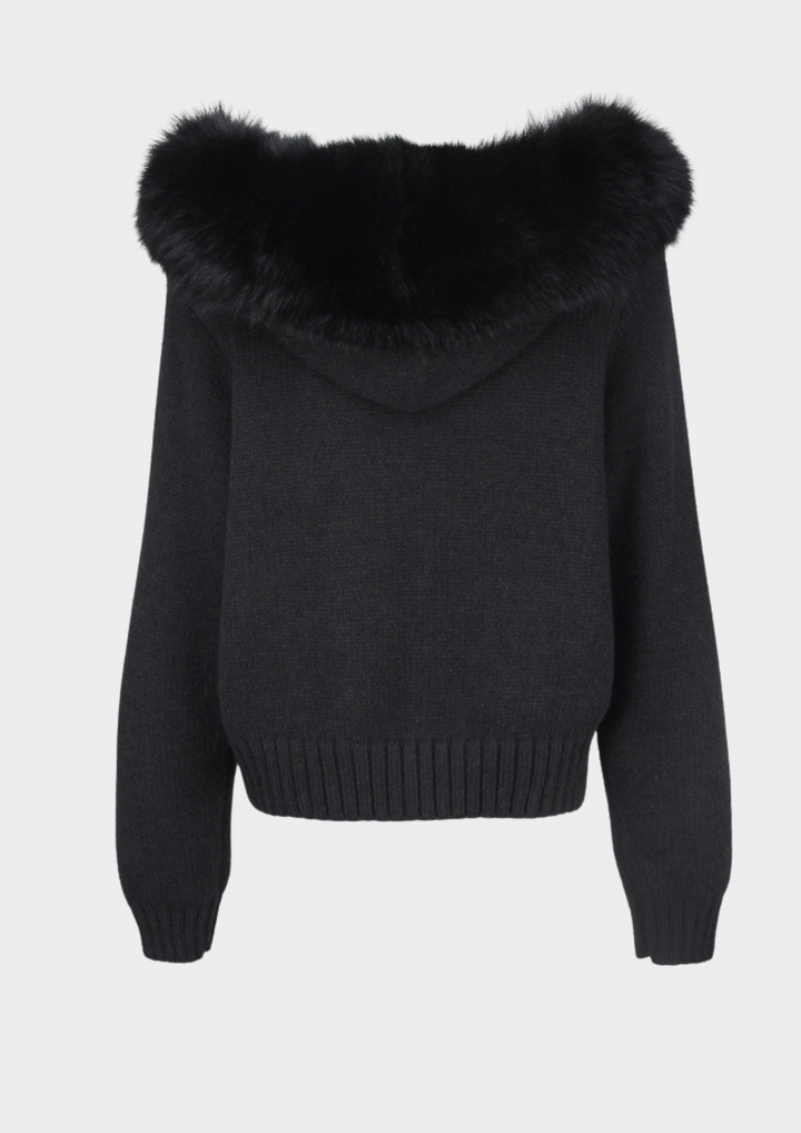 Large Fur Collar Hooded Zipper  Jacket Top