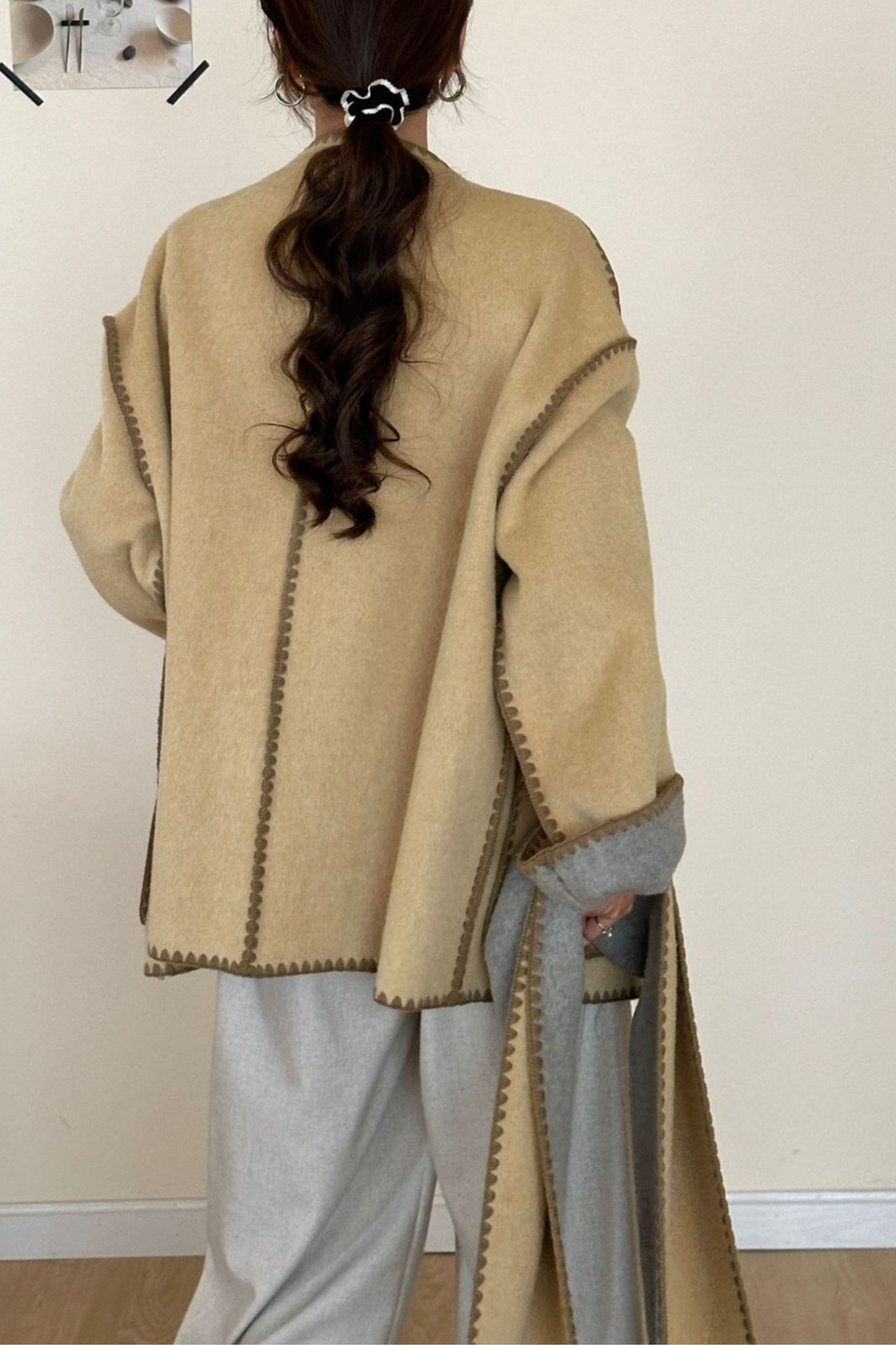 Angelic Soft Stitch Coat Scarf Cardigan - Dessert Grey
