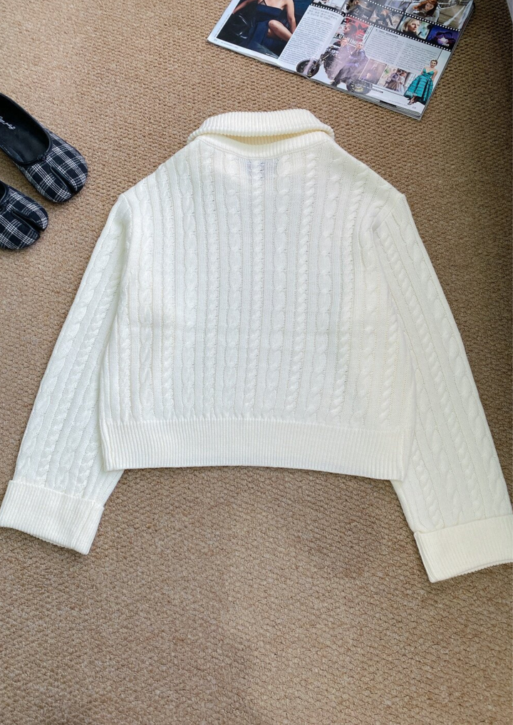 Wool Knit Collared Sweater Top