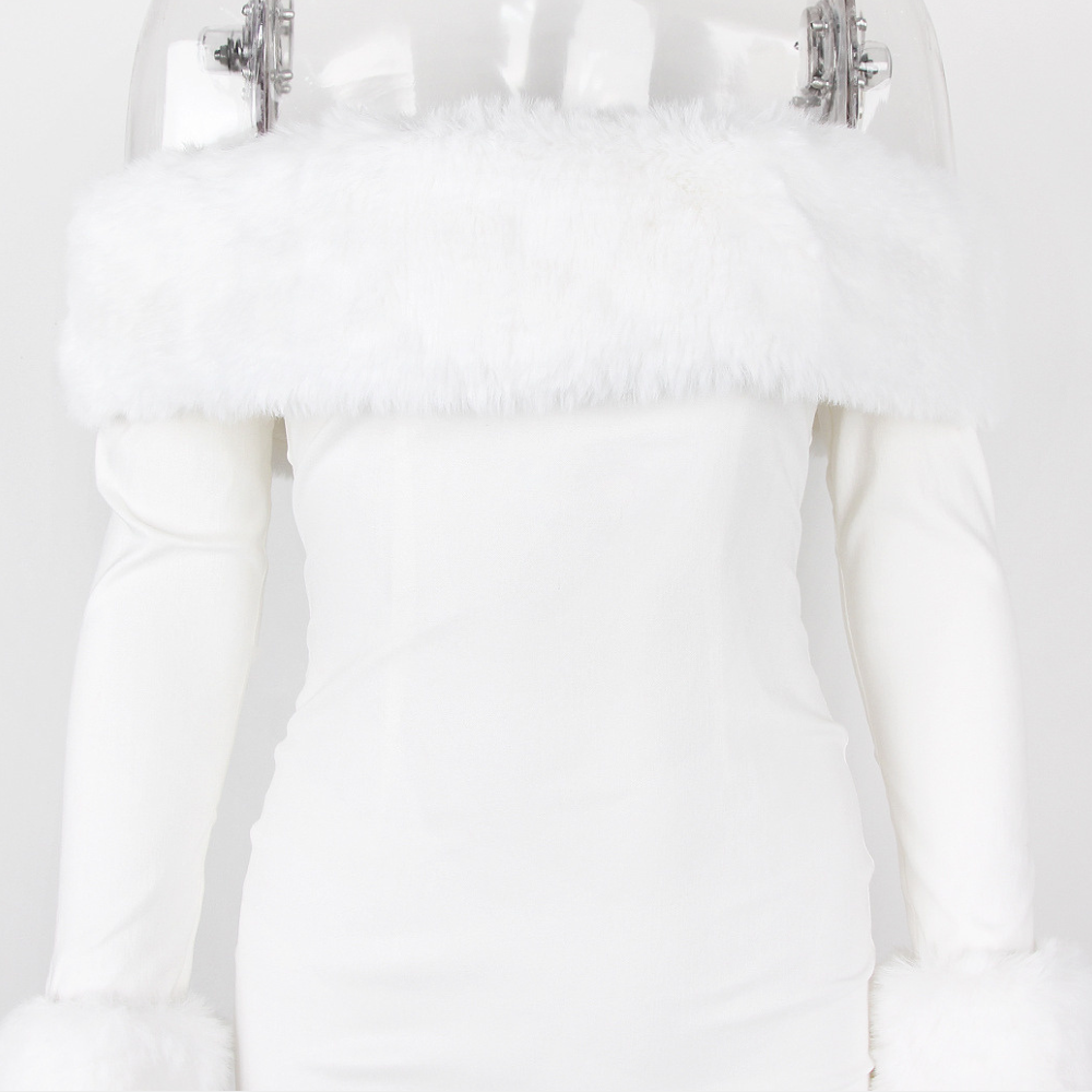 Isabella Off Shoulder Fur Mini Dress