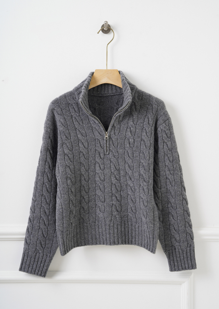 Half Zip Cable Knit Sweater