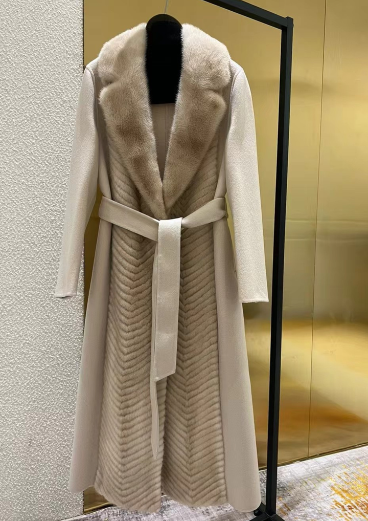 Alexandra Cashmere Fur Mink Belted Coat