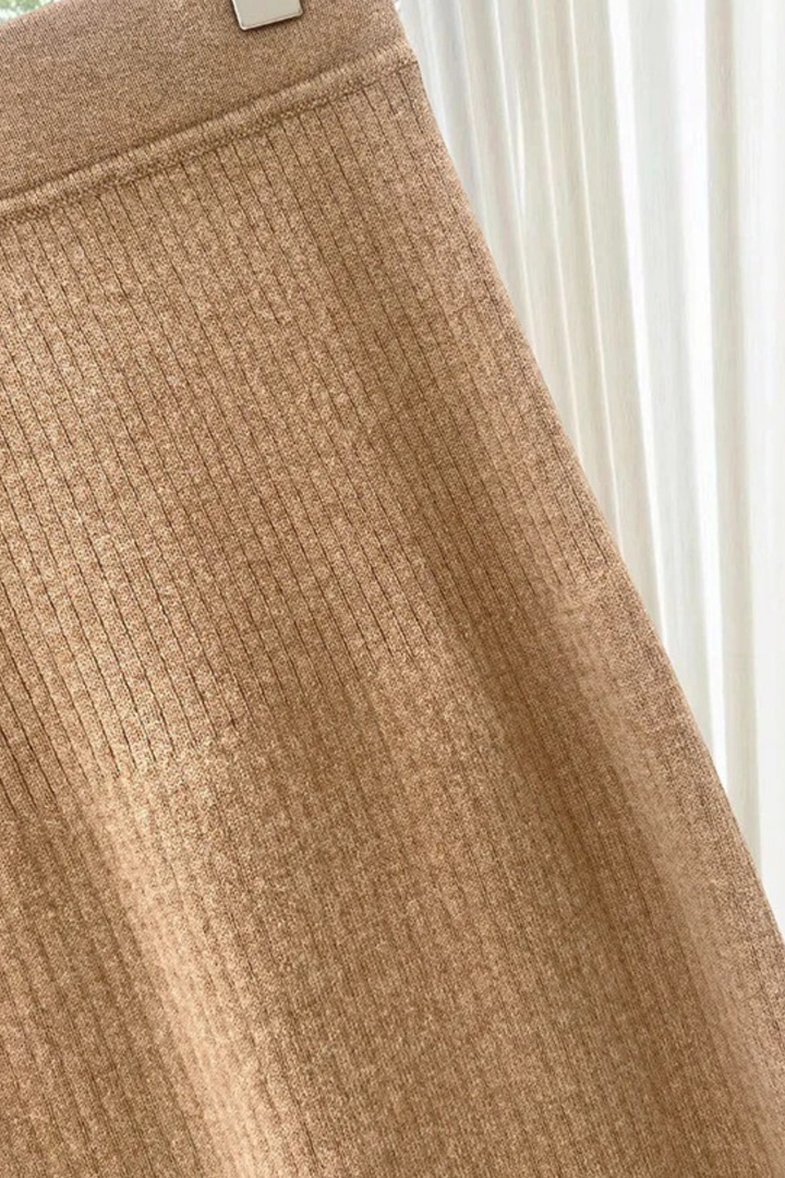 Cashmere Blend V Neck Knit  Midi Skirt Set