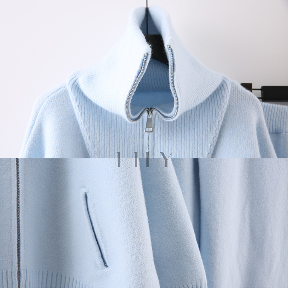 Comfy Naya  High Neck Zip Knit Set