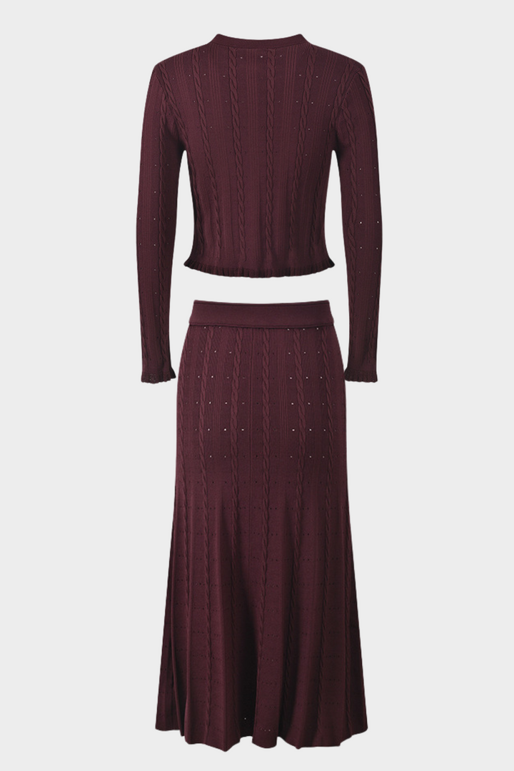 Lily – Knit Elegant Cardigan Top & High Waist Maxi Skirt Set