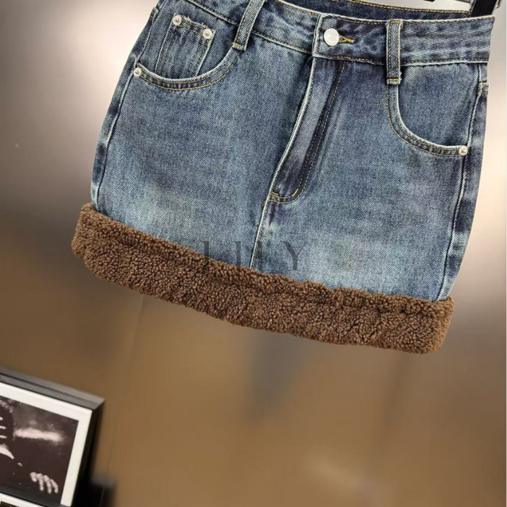 Sienna soft Inner Lamb Wool  Denim Set