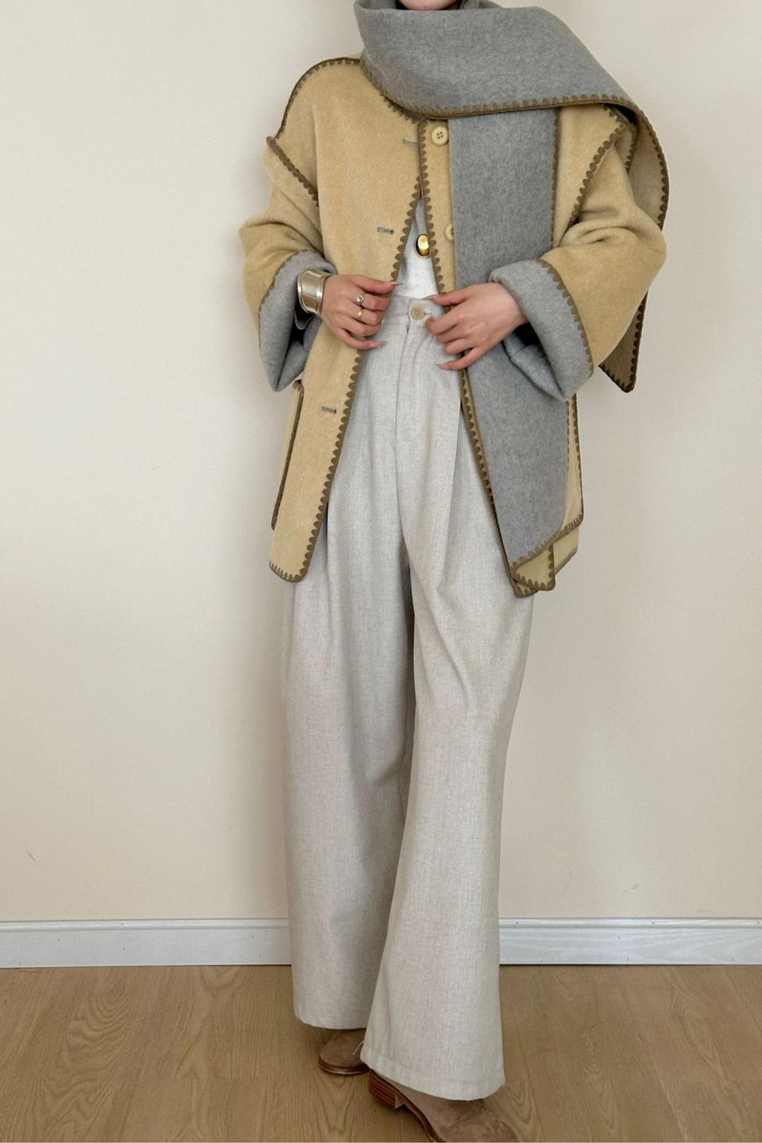 Angelic Soft Stitch Coat Scarf Cardigan - Dessert Grey