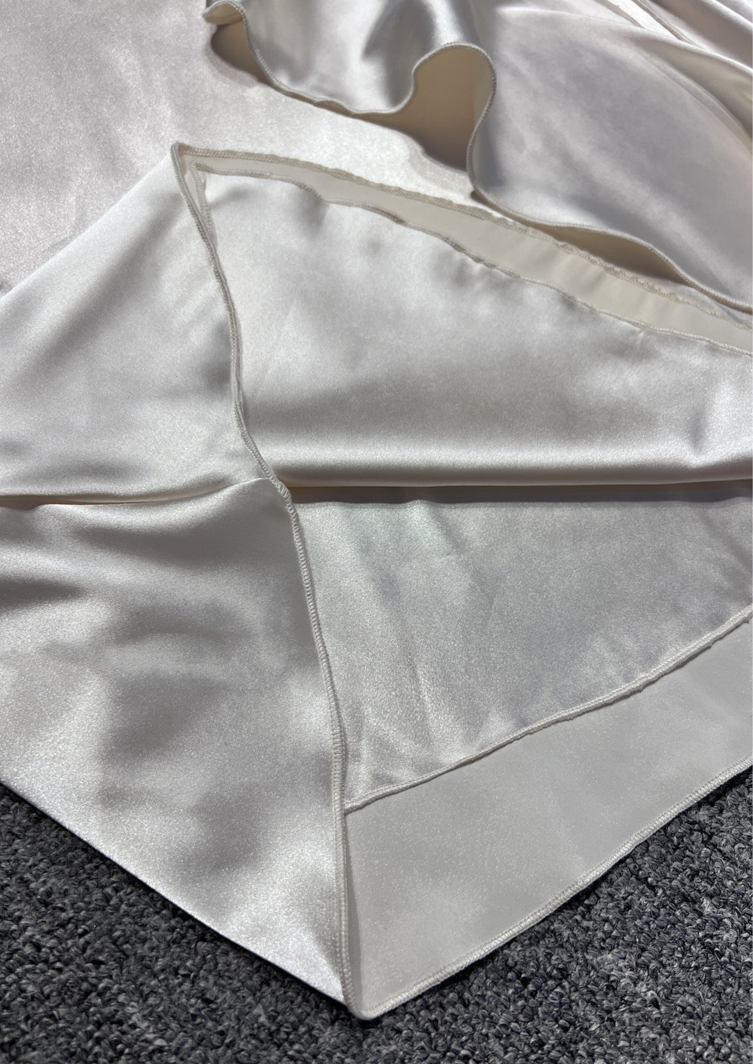 Ivory Rosette Draped Satin Maxi Dress