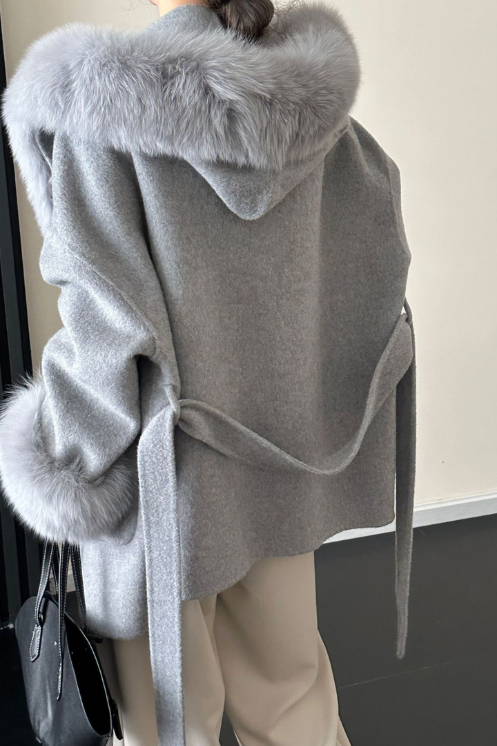 Jane Luxe Hooded Wool Coat - Grey