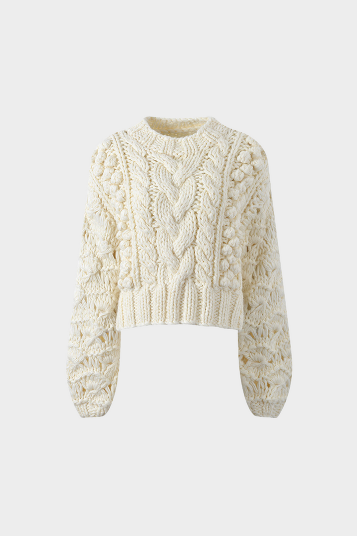 Ivory Cloud Soft Wool Round Neck Chunky Sweater Top