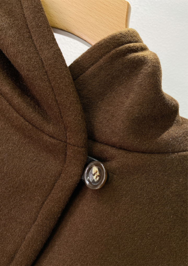 Hooded Toggle  Dark Brown Wool Coat Jacket