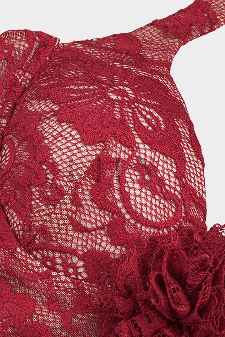 Scarlet Fishtail Elegance Lace Halter Maxi Dress