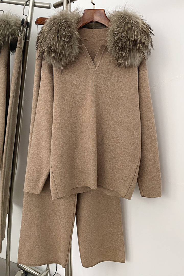Velora Real Fox Fur Knit Lounge Set - Fur Contrast Edition
